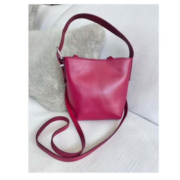 Madewell Essential Micro Bucket Bag Red Leather Mini Tote Crossbody - Picture 3 of 9